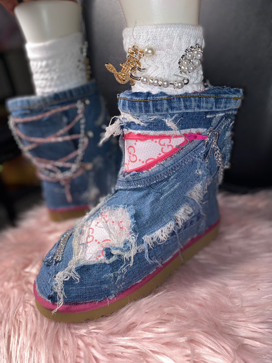 Custom Distressed Denim Boots – Handcrafted ItGirl Statement Footwear