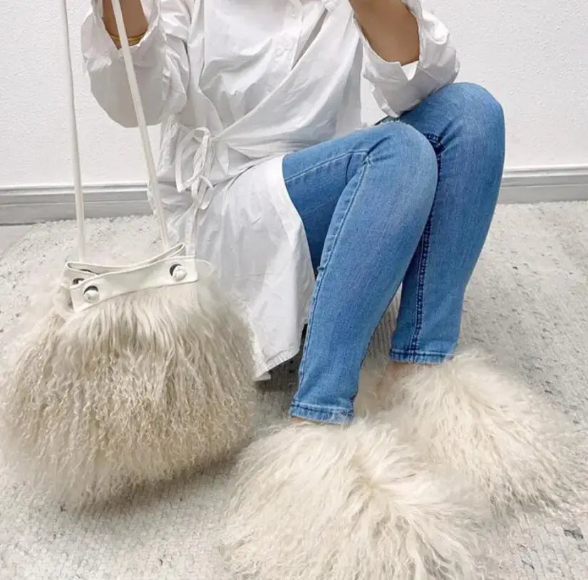 Fluffy Slipper & Bag Set