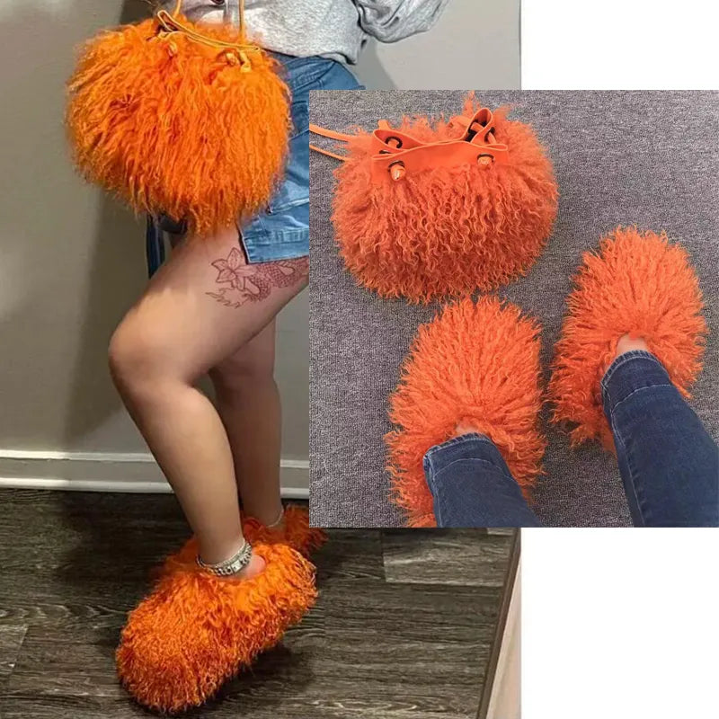 Fluffy Slipper & Bag Set