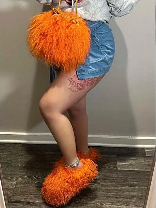 Fluffy Slipper & Bag Set