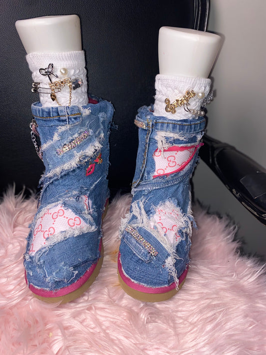 Custom Distressed Denim Boots – Handcrafted ItGirl Statement Footwear