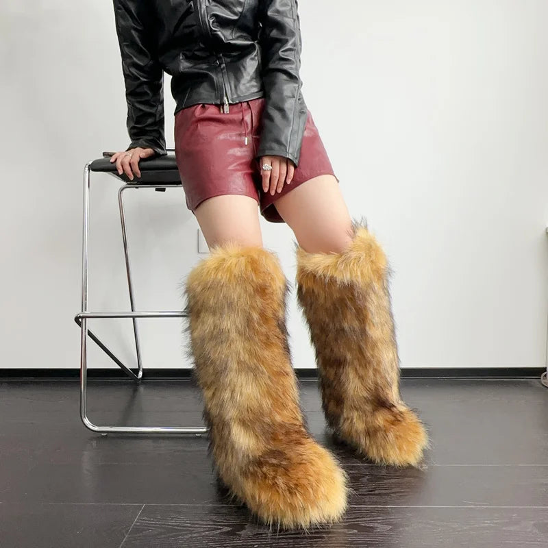 Knee High Fuzzy Faux Fur Boots